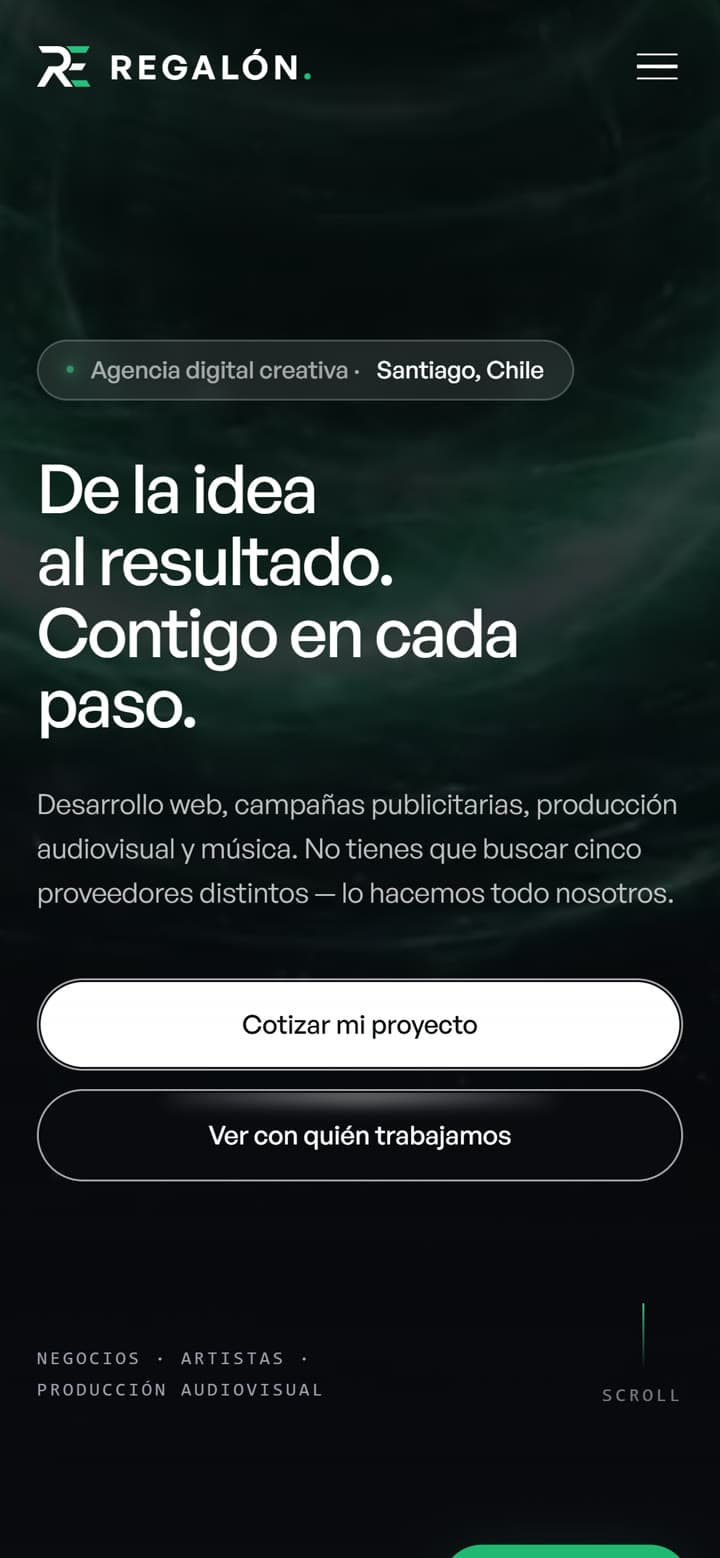 Sitio web de Regalón hecho por Taika AI — versión móvil